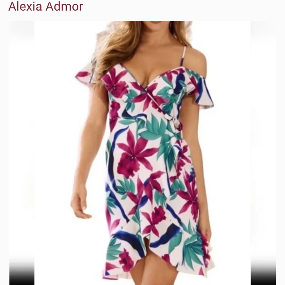 Alexia Admor Off -The-Shoulder Summer Multicolor Floral Dress Size 8